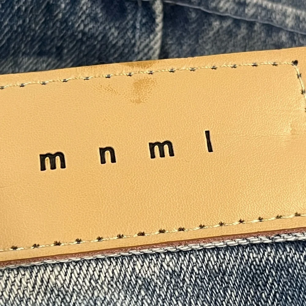 MNML TOKYO FRAYED HEM WINDOW PANE STACKED BUTTON FLY 5 POCKET JEANS SIZE 31X34